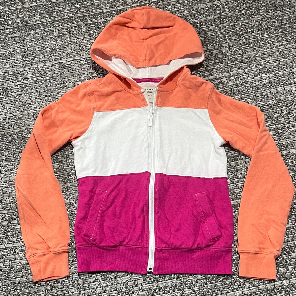 Old Navy | Kids Colour Block Hoodie in Peach, White, and Pink